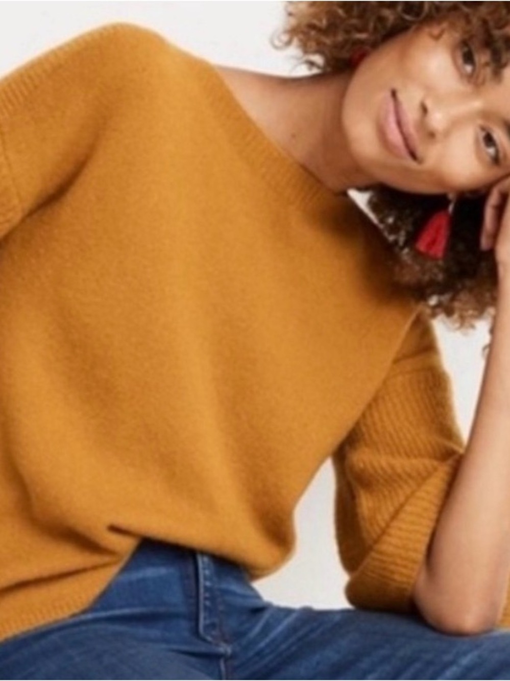 Madewell | Tier Ruffle Mustard Yellow Bell Sleeve Sweater Size XL Wool blend